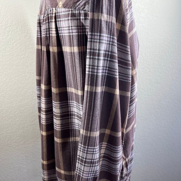 Aerie Brown Plaid Lightweight Flannel button up collar long sleeve size M boho - Picture 11 of 14